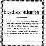 Display ad soliciting membership in a bicycle club. (Daily Free Press, March 22, 1900)