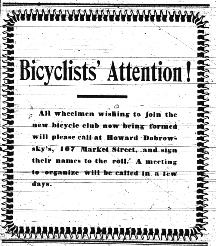 Display ad soliciting membership in a bicycle club. (Daily Free Press, March 22, 1900)